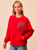 Christmas Theme Fleece Buttoned Top With Pockets - Red