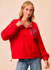 Christmas Theme Fleece Buttoned Top With Pockets - Red