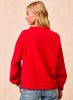 Christmas Theme Fleece Buttoned Top With Pockets - Red