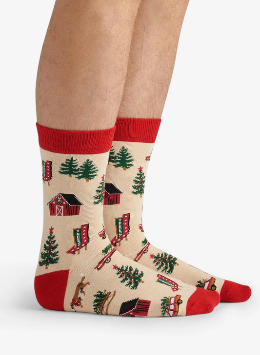Christmas Tree Farm Men's Crew Socks - Natural