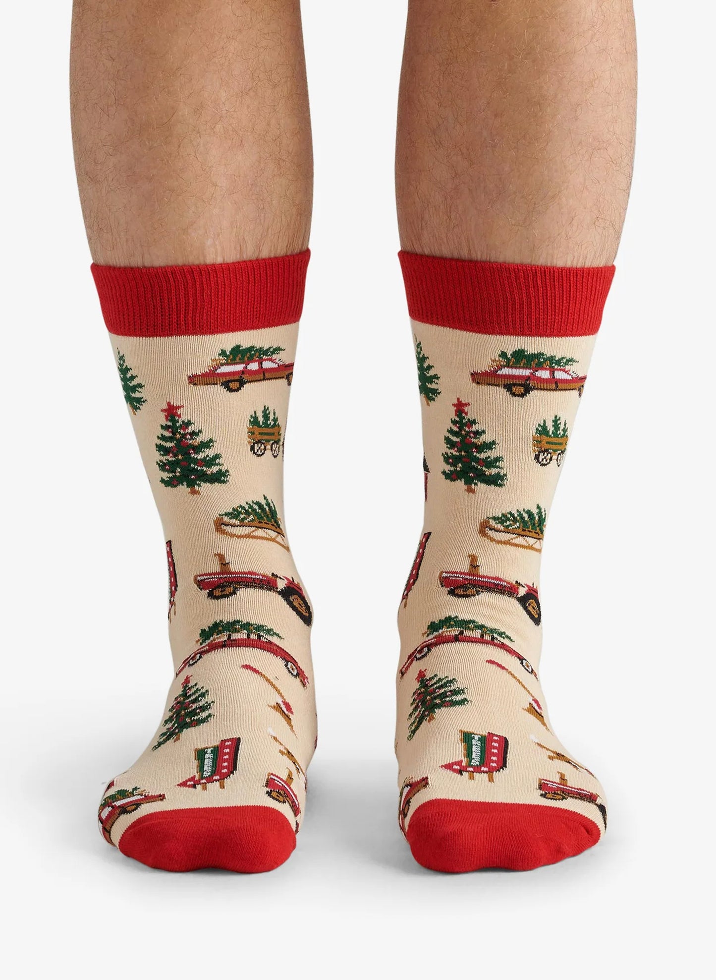 Christmas Tree Farm Men's Crew Socks - Natural