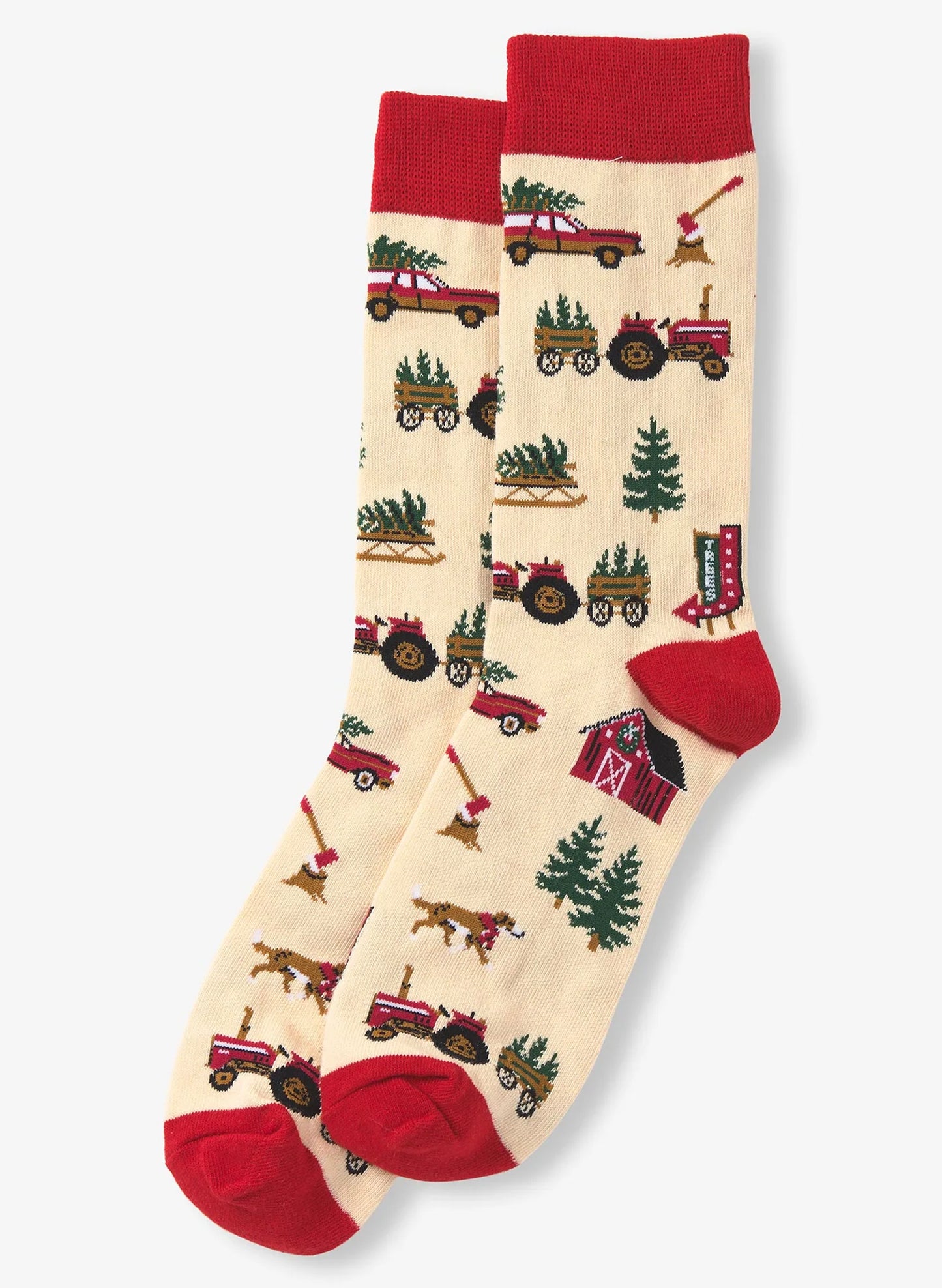 Christmas Tree Farm Men's Crew Socks - Natural