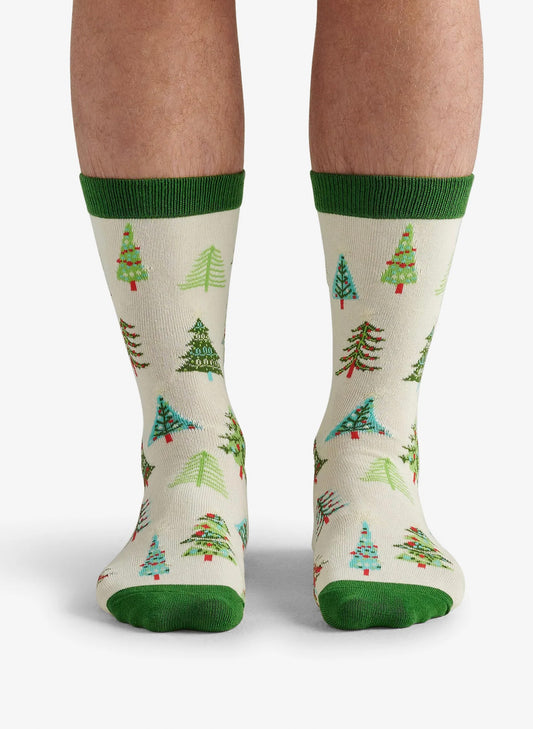 Christmas Tree Men's Crew Socks - Cream