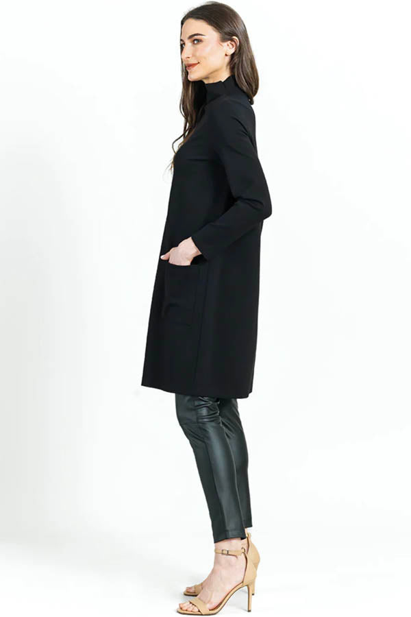 Clara Sunwoo Clara Sunwoo - Ribbed Knit Funnel Neck Tunic Dress W/Stitch Detail & Pockets - Black available at The Good Life Boutique