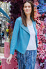 Clara Sunwoo Clara Sunwoo Classic Liquid "Leather" Jacket With Hem Zip Details - Sky Blue available at The Good Life Boutique