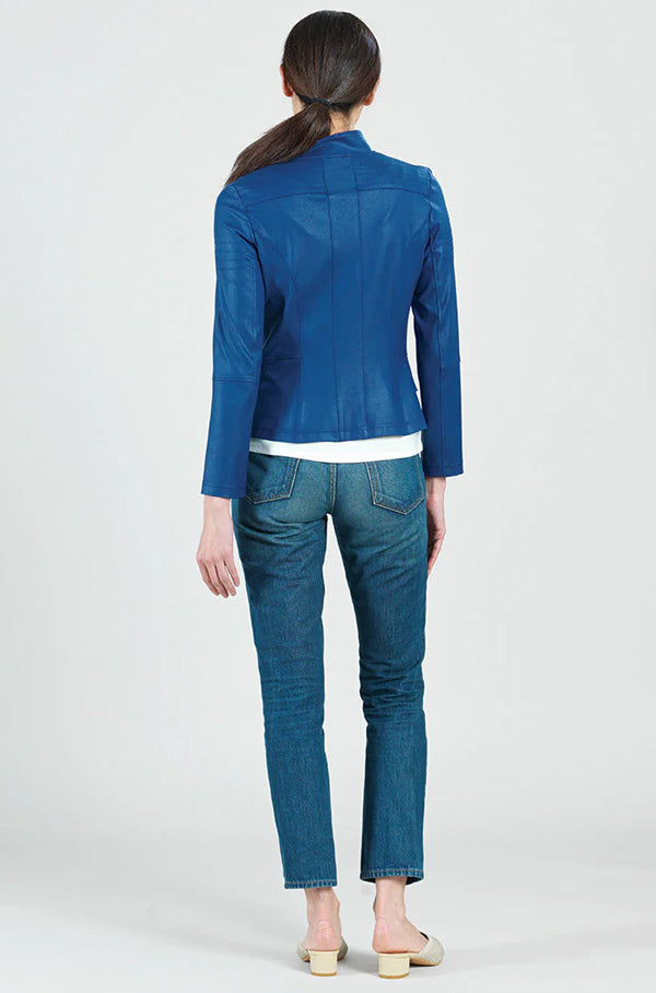 Clara Sunwoo Clara Sunwoo - Classic Liquid "Leather" Jacket With Hem Zip Details - Cobalt Blue available at The Good Life Boutique