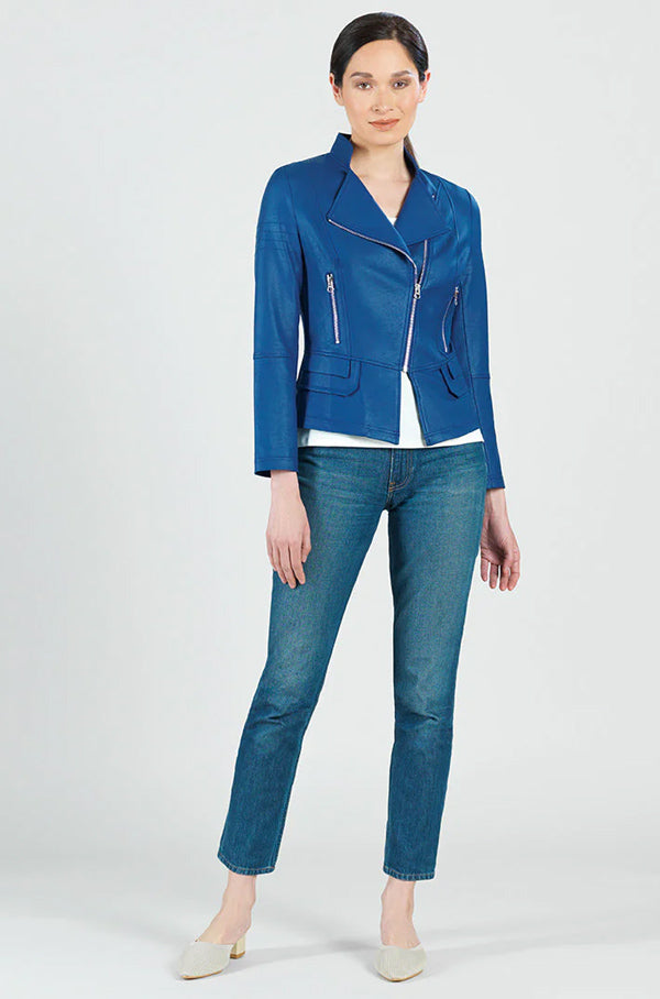 Clara Sun Woo Clara Sunwoo Classic Liquid "Leather" Jacket With Hem Zip Details - Cobalt Blue available at The Good Life Boutique