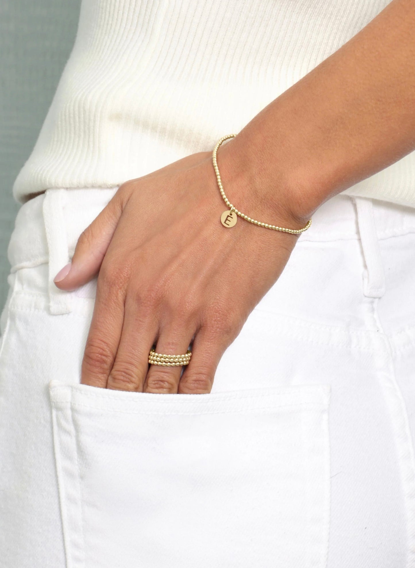 enewton design Classic Gold 2mm Bead Bracelet - Respect Small Gold Disc - E available at The Good Life Boutique