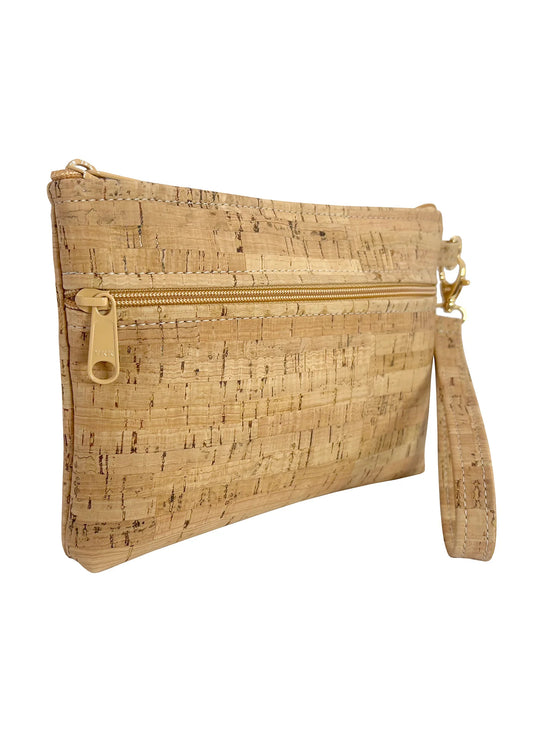 Natalie Therese Cork Double Zipper Wristlet - Rustic Cork available at The Good Life Boutique