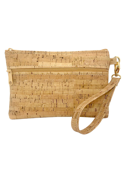 Natalie Therese Cork Double Zipper Wristlet - Rustic Cork available at The Good Life Boutique