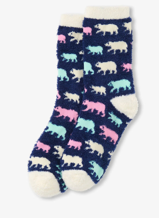 Cottage Bears Fuzzy Socks - Navy