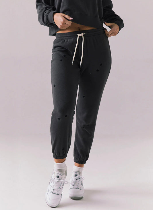 Chaser Cotton Fleece Monica Jogger - True Black - Mini Stars Pants available at The Good Life Boutique