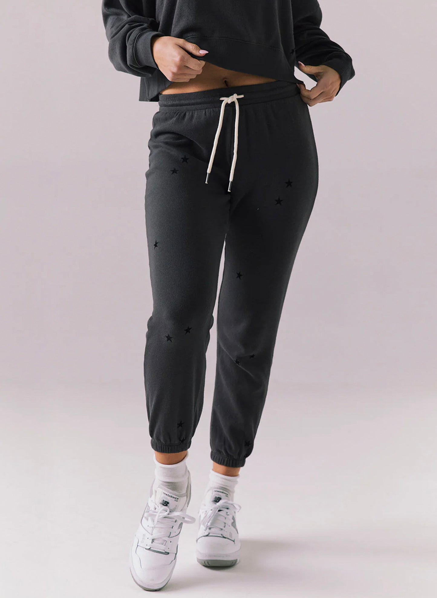 Chaser Cotton Fleece Monica Jogger - True Black - Mini Stars Pants available at The Good Life Boutique
