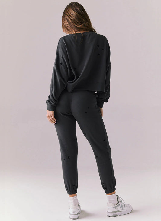 Chaser Cotton Fleece Monica Jogger - True Black - Mini Stars Pants available at The Good Life Boutique