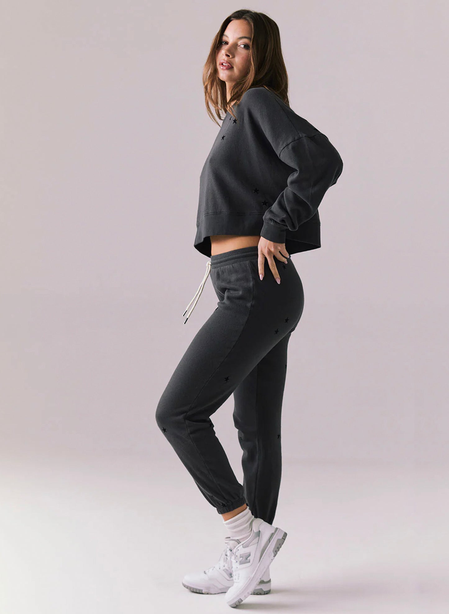 Chaser Cotton Fleece Monica Jogger - True Black - Mini Stars Pants available at The Good Life Boutique