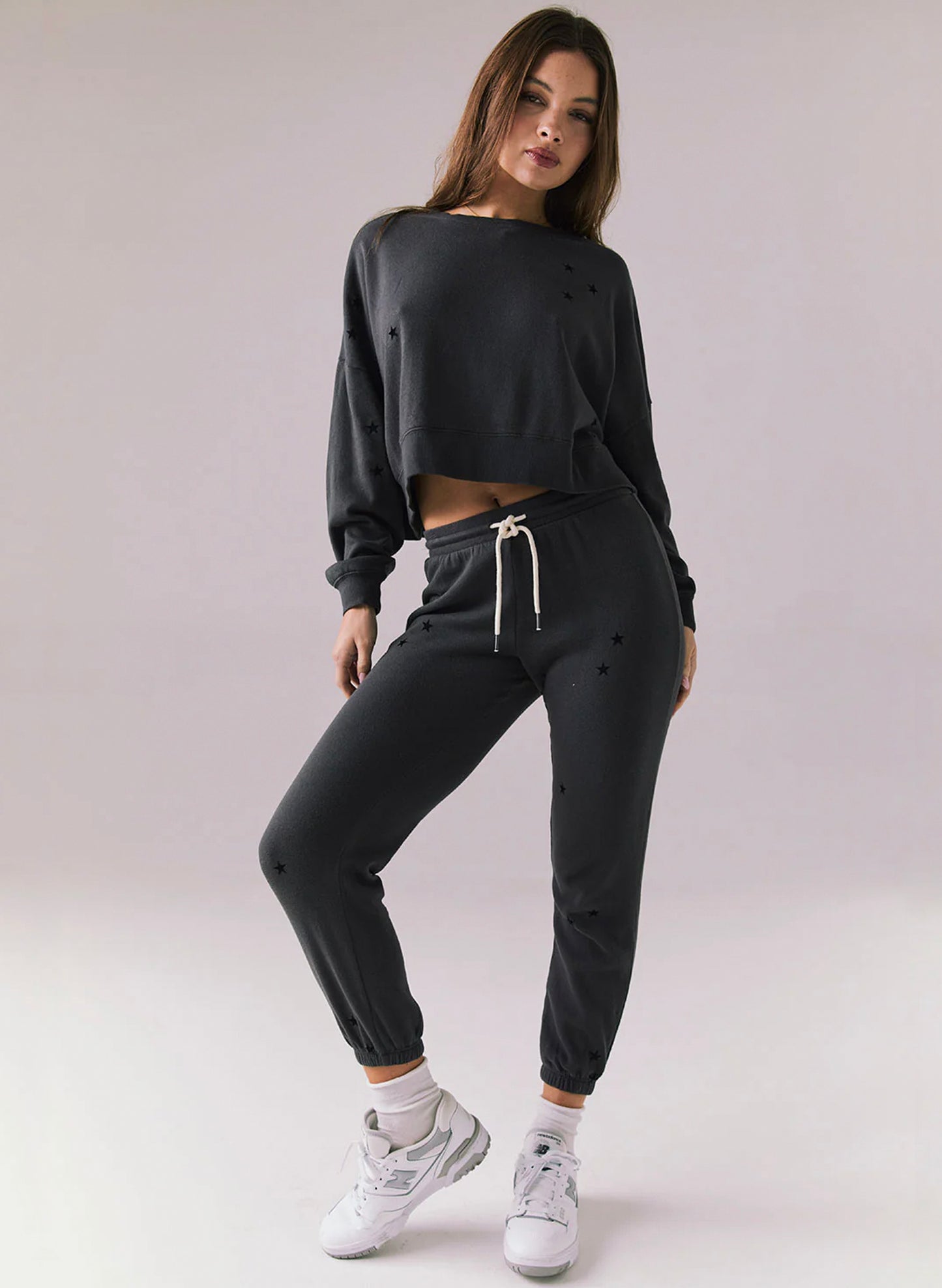 Chaser Cotton Fleece Monica Jogger - True Black - Mini Stars Pants available at The Good Life Boutique