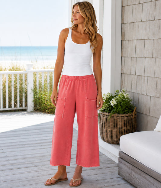 Cotton Lani Crop Pant - Stretch - Coral available at The Good Life Boutique