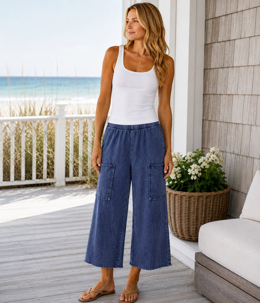 Cotton Lani Crop Pant - Stretch - Indigo available at The Good Life Boutique