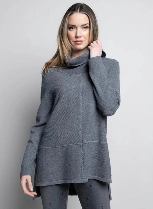 Picadilly Fashions Cowl Neck Textured Top - Heather Charcoal available at The Good Life Boutique