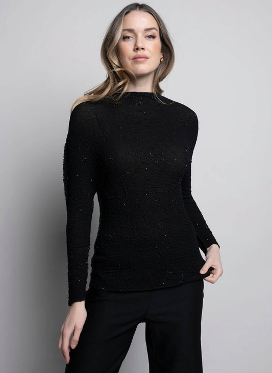 Picadilly Fashions Crinkle Glitter Top - Black available at The Good Life Boutique