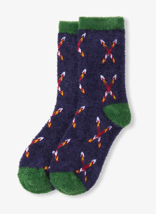 Crossed Skies Fuzzy Socks - Navy