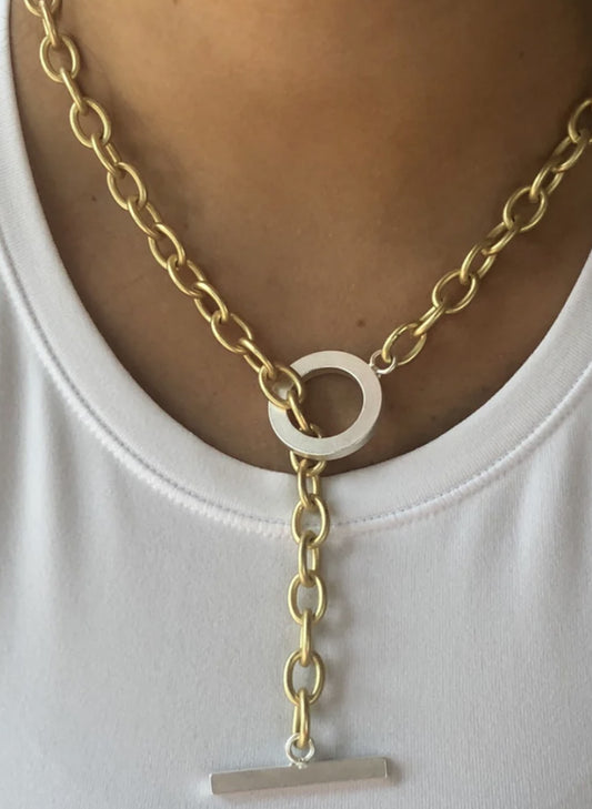 LJ Sonder Debbie Necklace - Gold With Silver Matte Toggle available at The Good Life Boutique