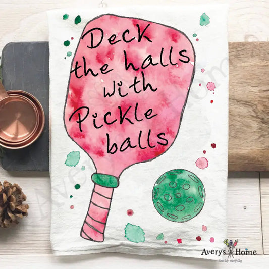 Avery's Home Deck The Hall Pickleball Christmas Holiday Kitchen Towel available at The Good Life Boutique