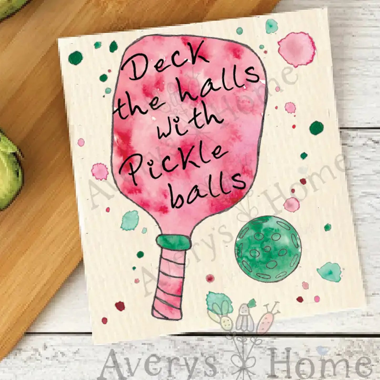 Avery's Home Deck The Hall Pickleball Christmas Holiday Swedish Dishcloth available at The Good Life Boutique