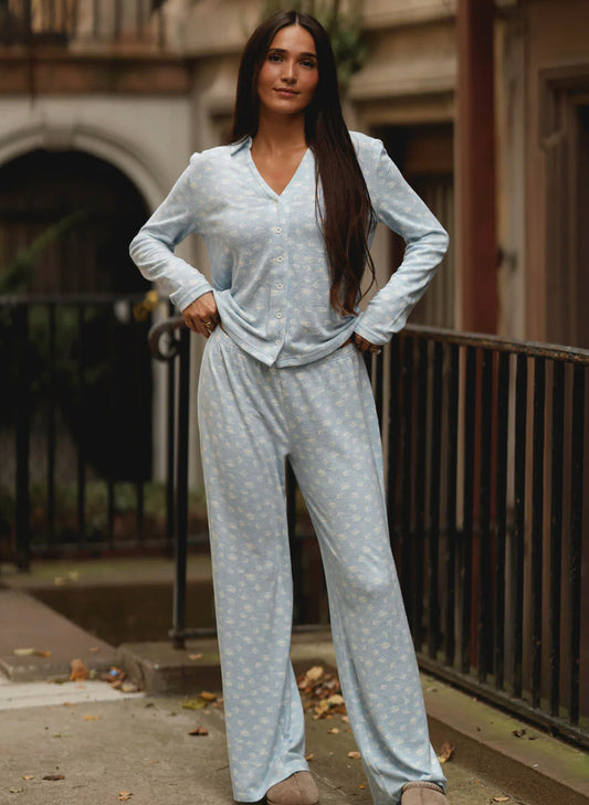 Ditsy Daisy Mia Pajama Bottoms - Frost Blue