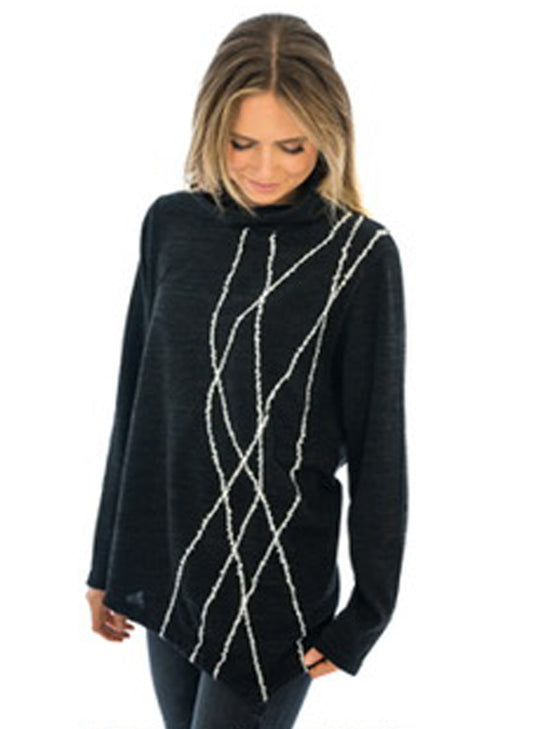 Trisha Tyler Trisha Tyler Embroidered Detail Sweater - Dark Charcoal available at The Good Life Boutique