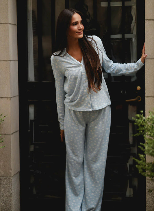 Ditsy Daisy Mia Pajama Top - Frost Blue