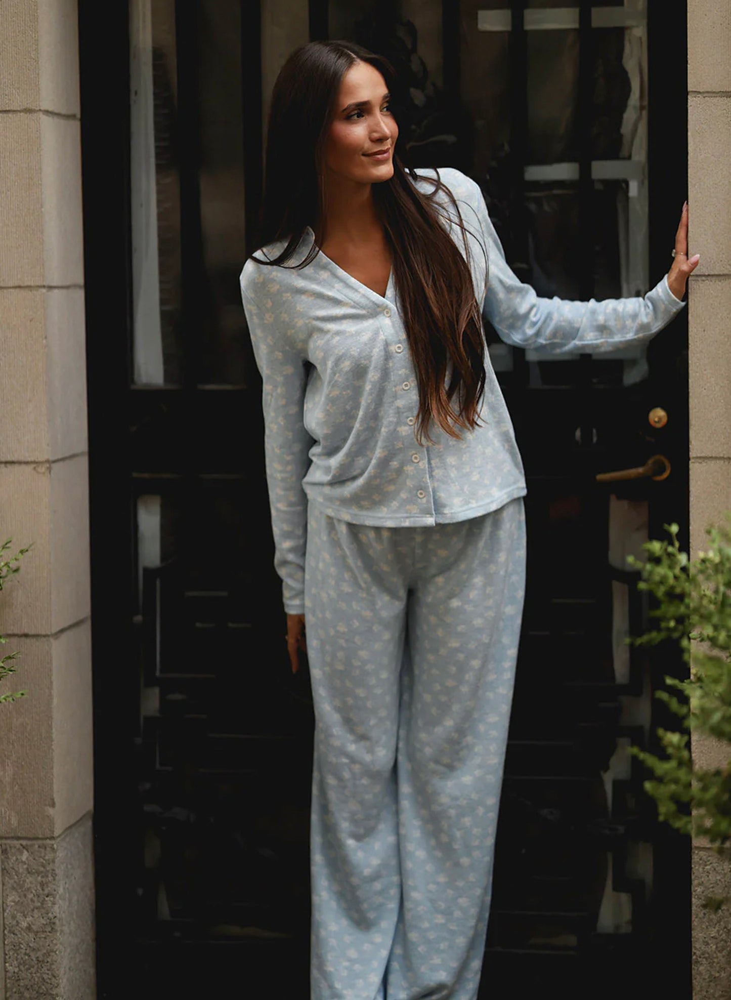 Ditsy Daisy Mia Pajama Top - Frost Blue