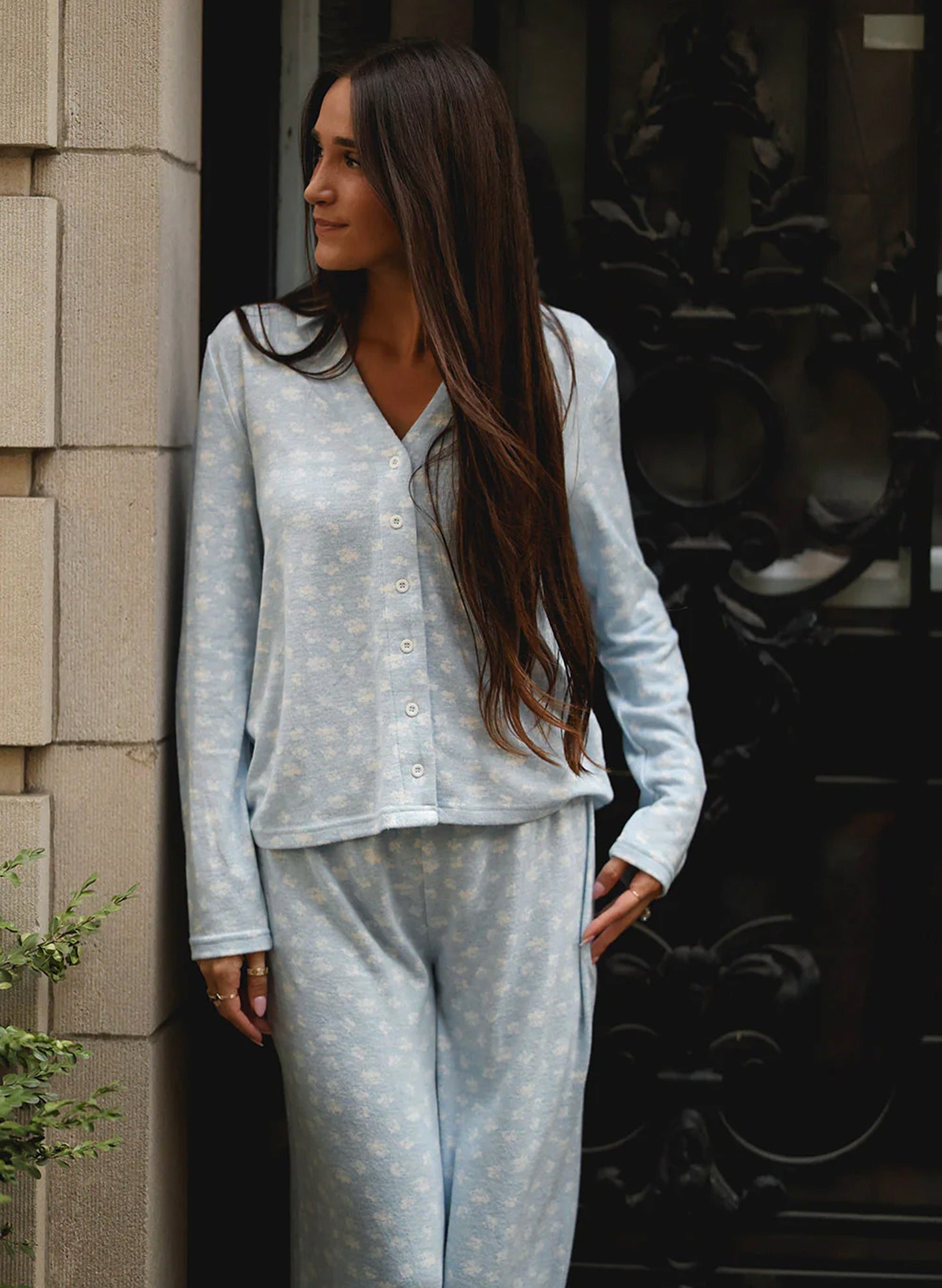 Ditsy Daisy Mia Pajama Top - Frost Blue