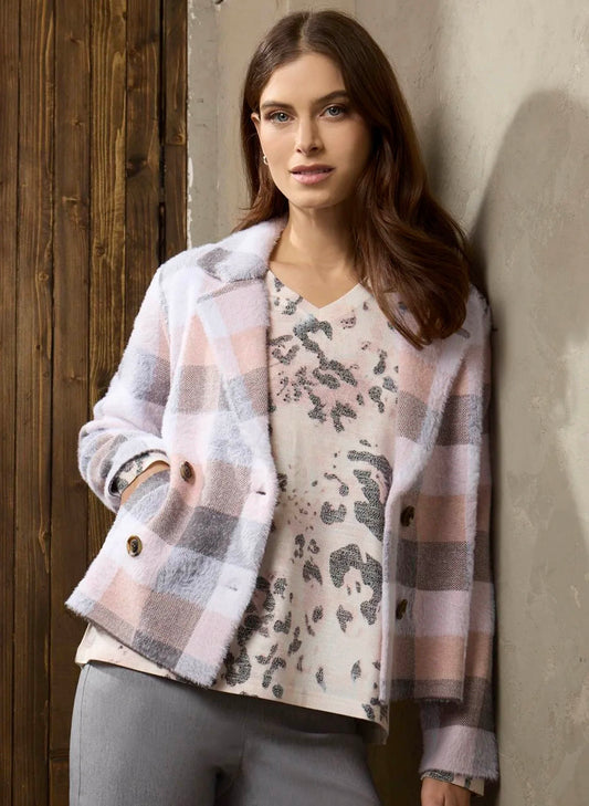 Picadilly Fashions Double-Brested Short Jacket - Pink Multi available at The Good Life Boutique