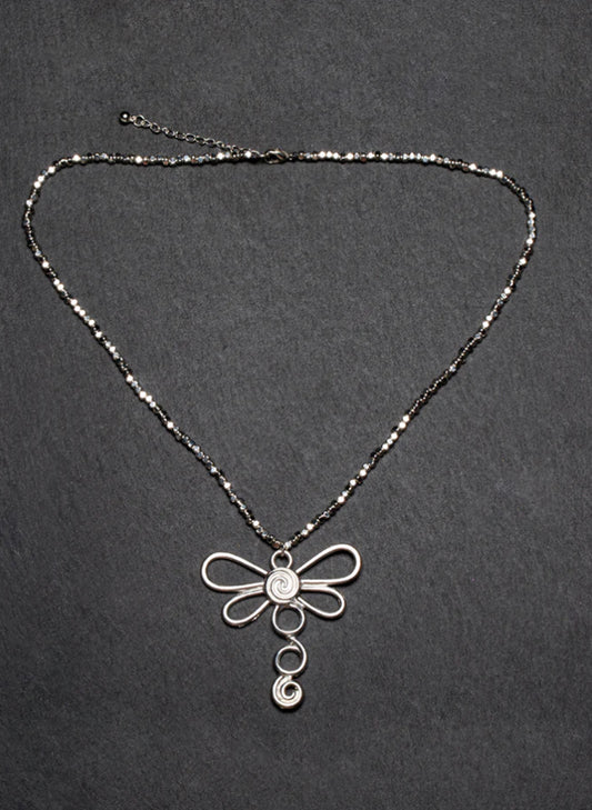 Suzie Blue Canada Dragonfly Necklace On Cube - Chain In Silver Plate available at The Good Life Boutique
