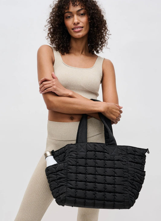 Sol & Selene Sol & Selene - Dreamer Quilted Puffer Tote - Black available at The Good Life Boutique