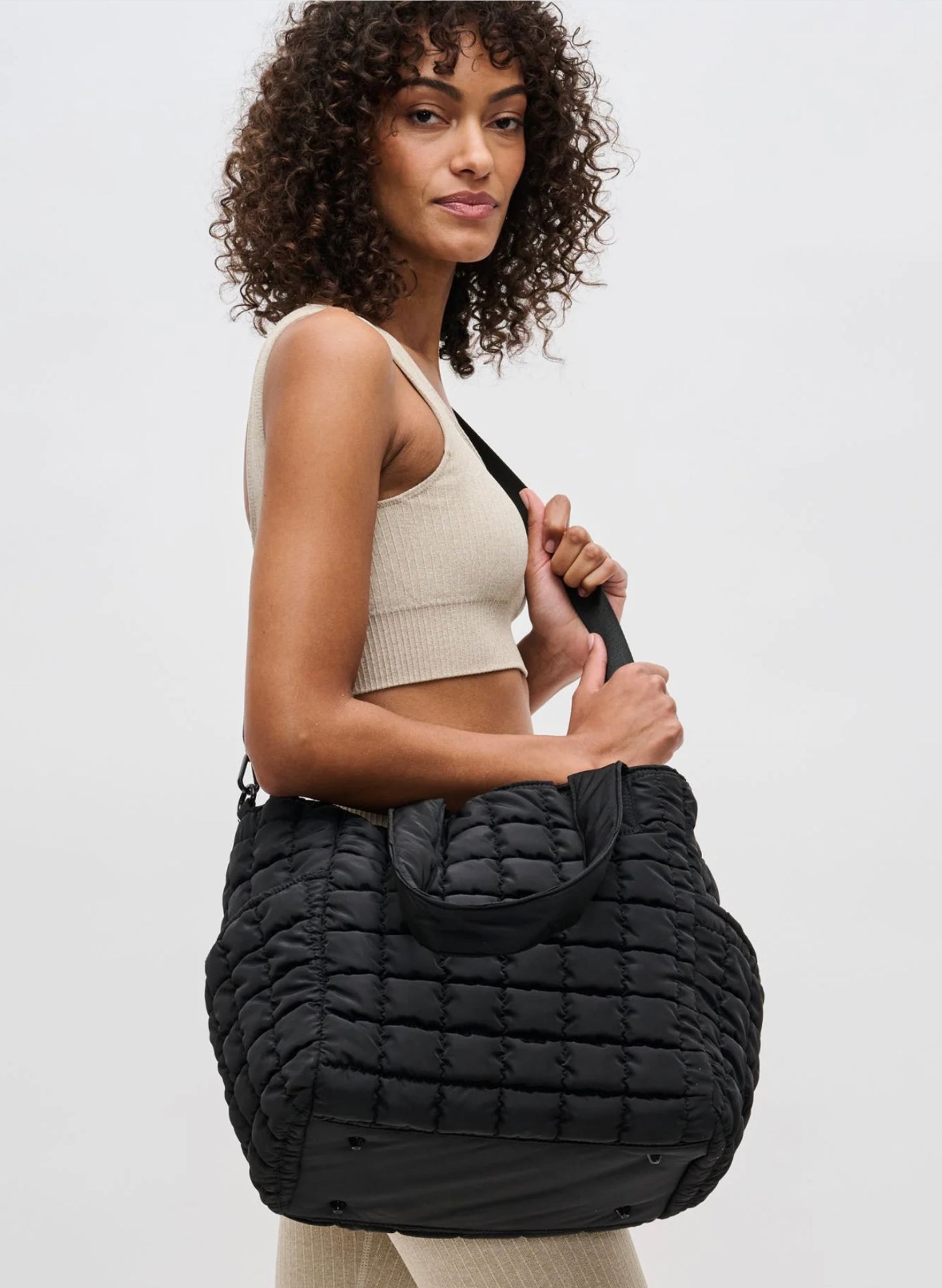 Sol & Selene Sol & Selene - Dreamer Quilted Puffer Tote - Black available at The Good Life Boutique