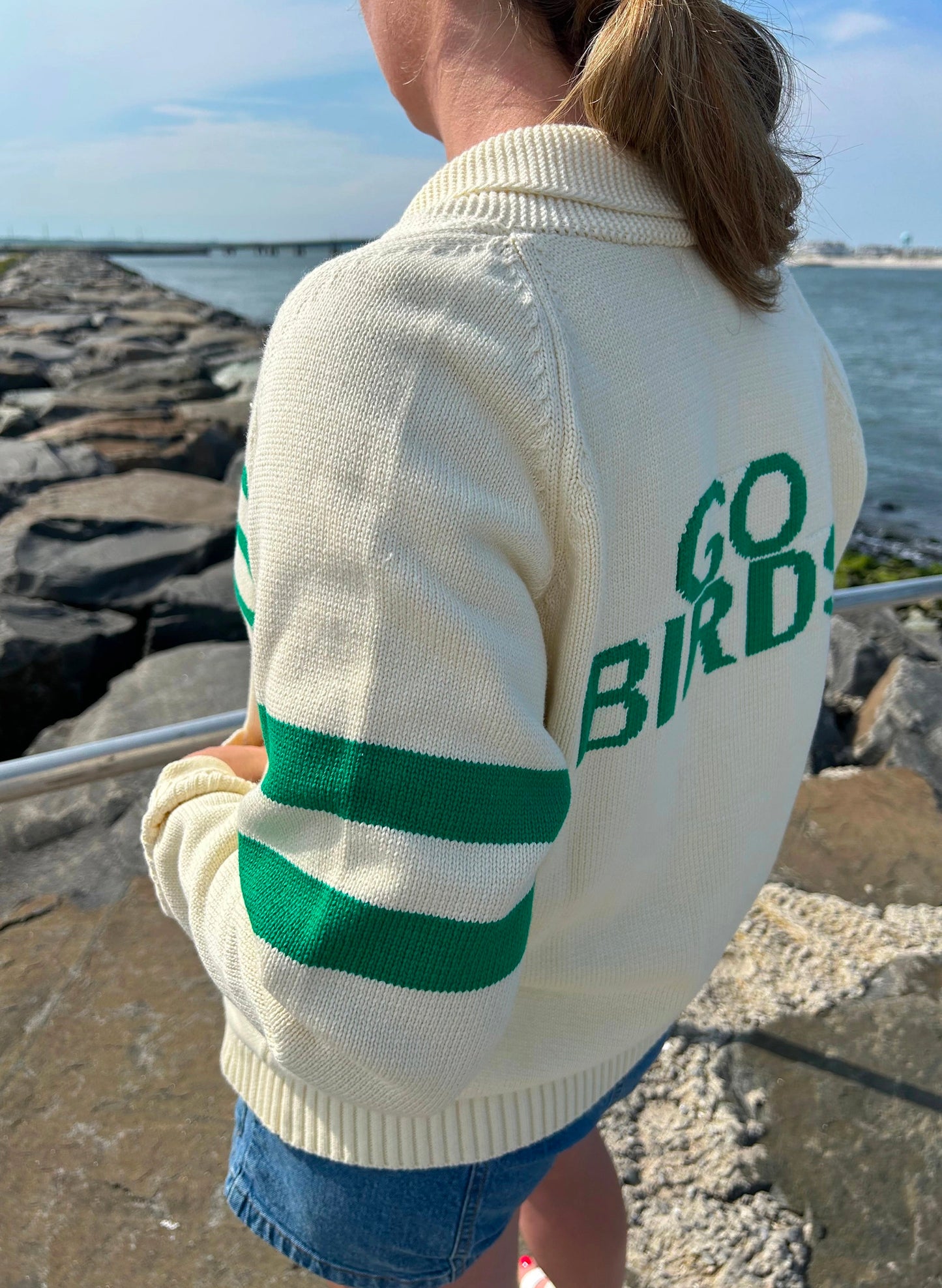 Serendipity Philadelphia Eagles Knit Sweater - Ivory White available at The Good Life Boutique