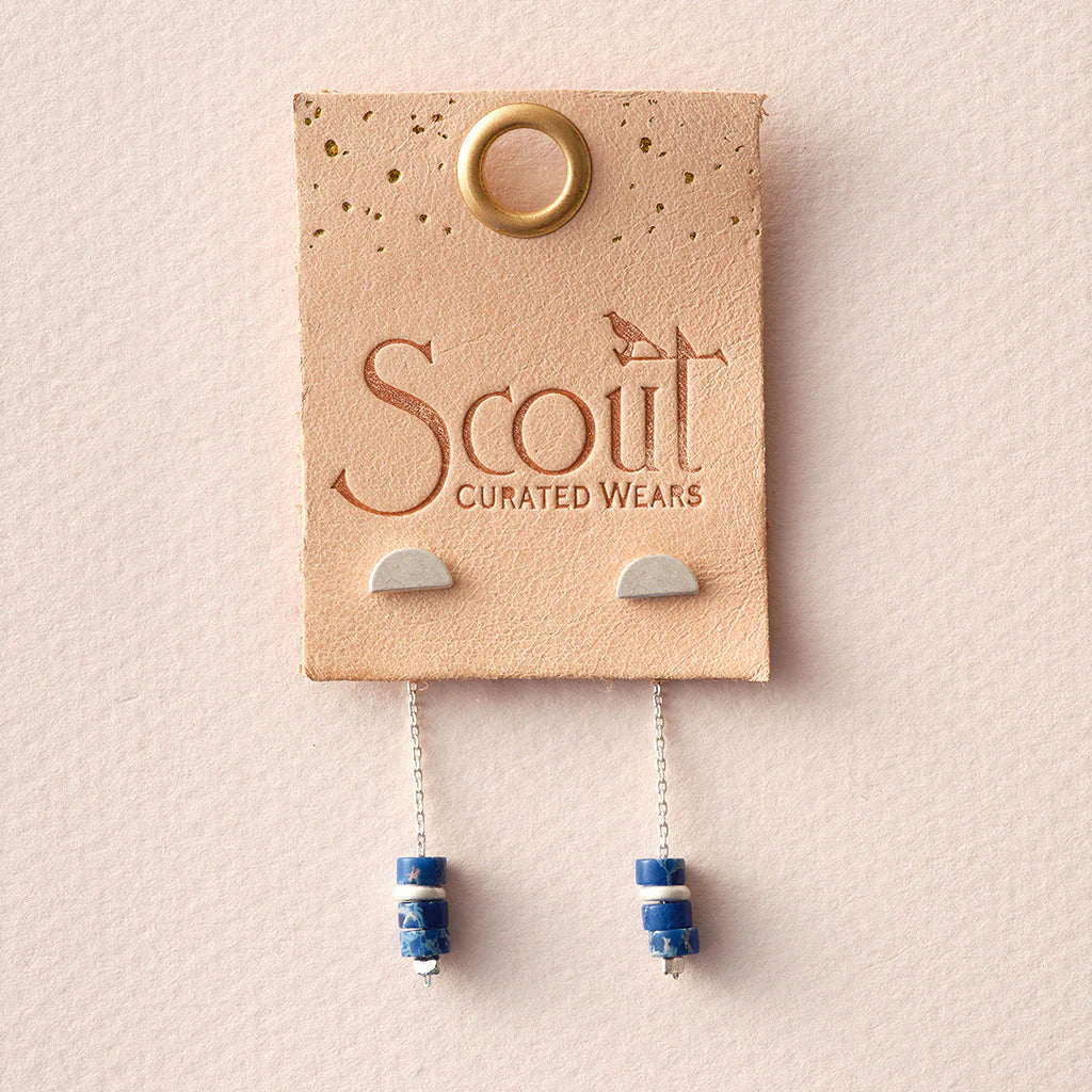 Scout Curated Wears Stone Meteor Thread/Jacket Earring - Lapis/Silver available at The Good Life Boutique