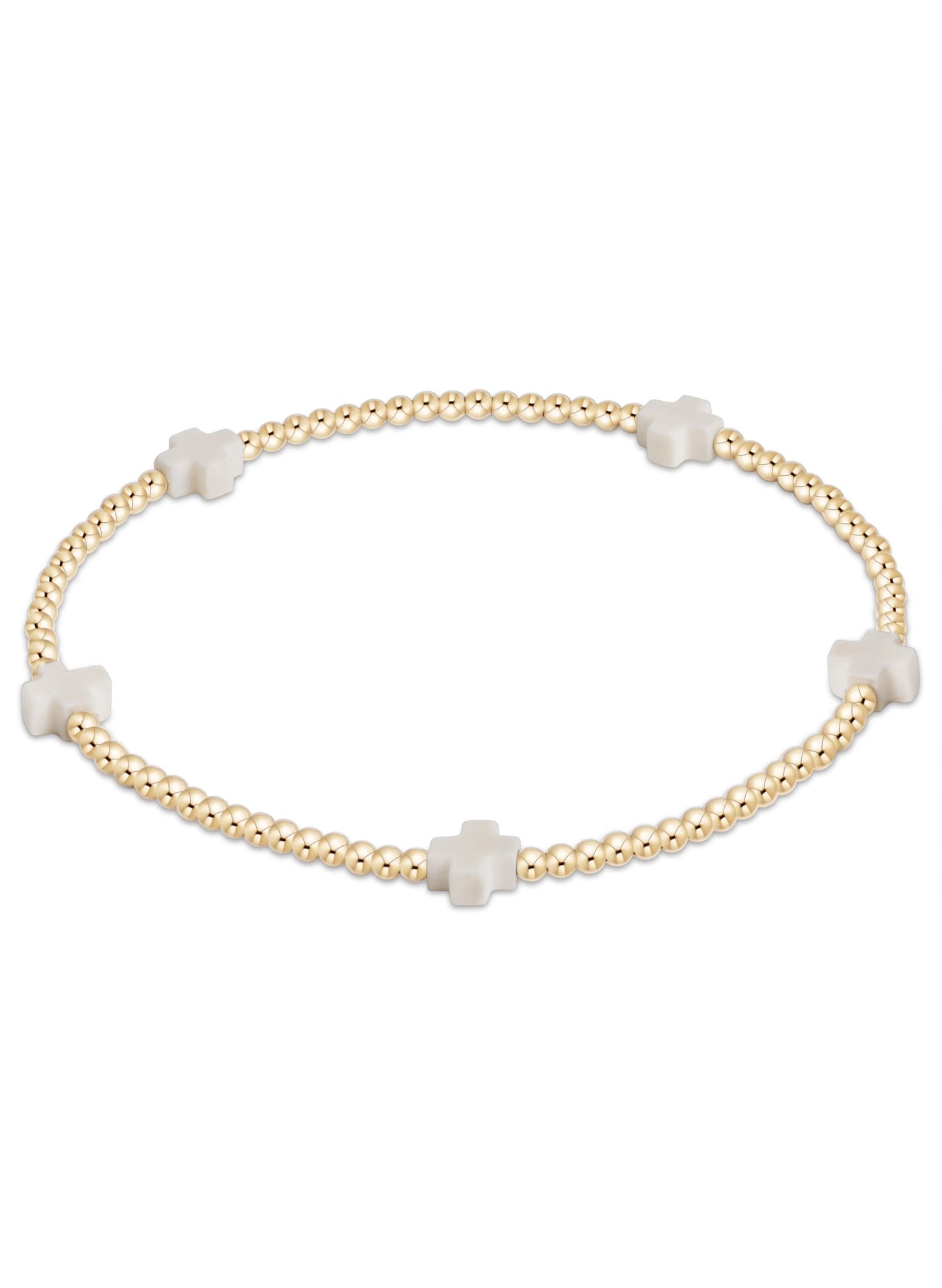 enewton design EGIRL Signature Cross Small Gold Pattern 2mm Bead Bracelet - Off-White available at The Good Life Boutique