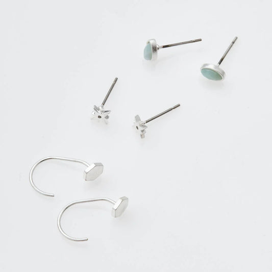 Scout Curated Wears Gabby Stud Trio - Silver (Amazonite) available at The Good Life Boutique