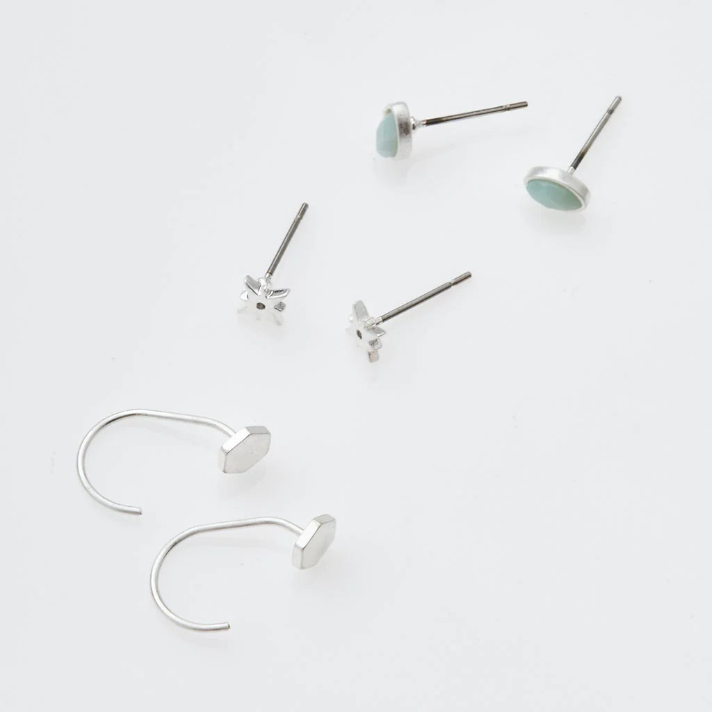 Scout Curated Wears Gabby Stud Trio - Silver (Amazonite) available at The Good Life Boutique