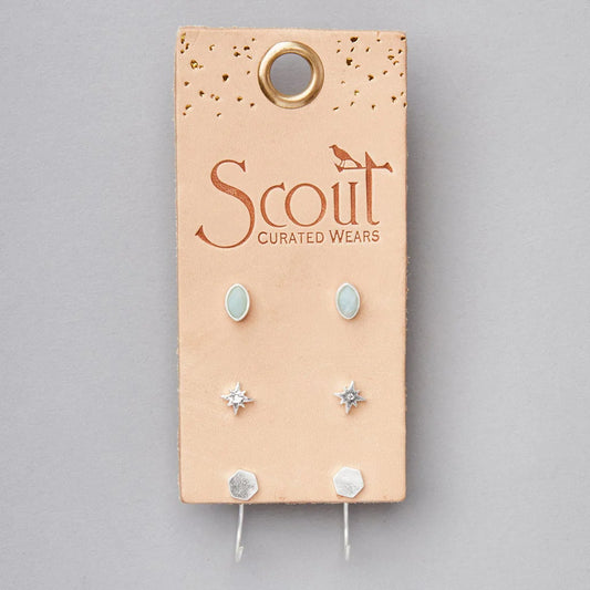 Scout Curated Wears Gabby Stud Trio - Silver (Amazonite) available at The Good Life Boutique