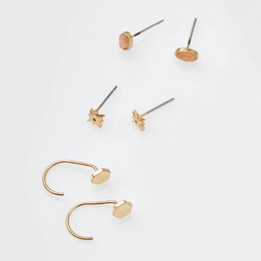 Scout Curated Wears Gabby Stud Trio - Gold (Sunstone) available at The Good Life Boutique