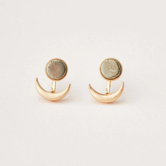 Scout Curated Wears Stone Moon Phase Ear Jacket - Pyrite/Gold available at The Good Life Boutique