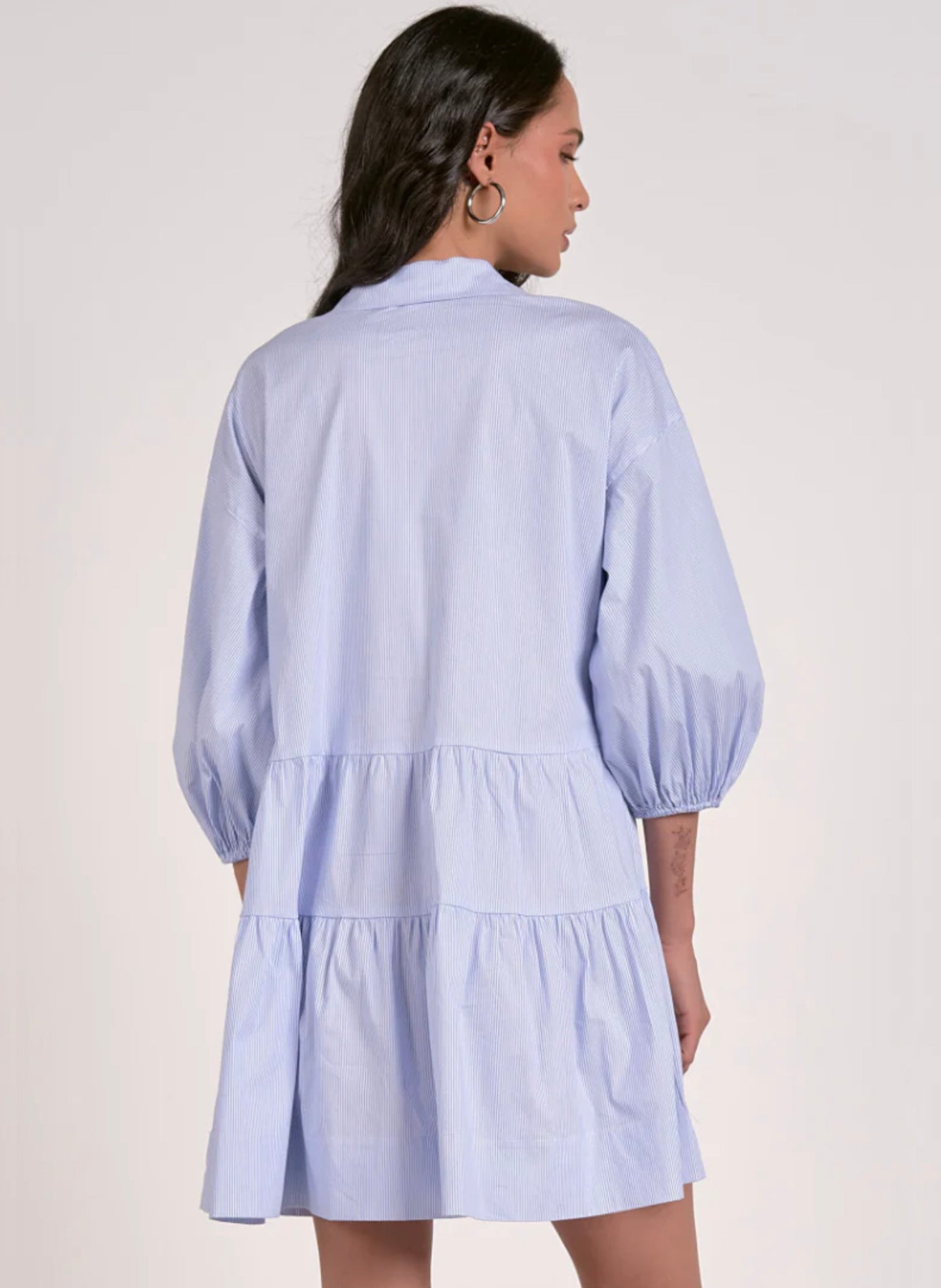 Elan Elan - 1 Dress 3/4 Sleeve Collared - Blue Stripe available at The Good Life Boutique