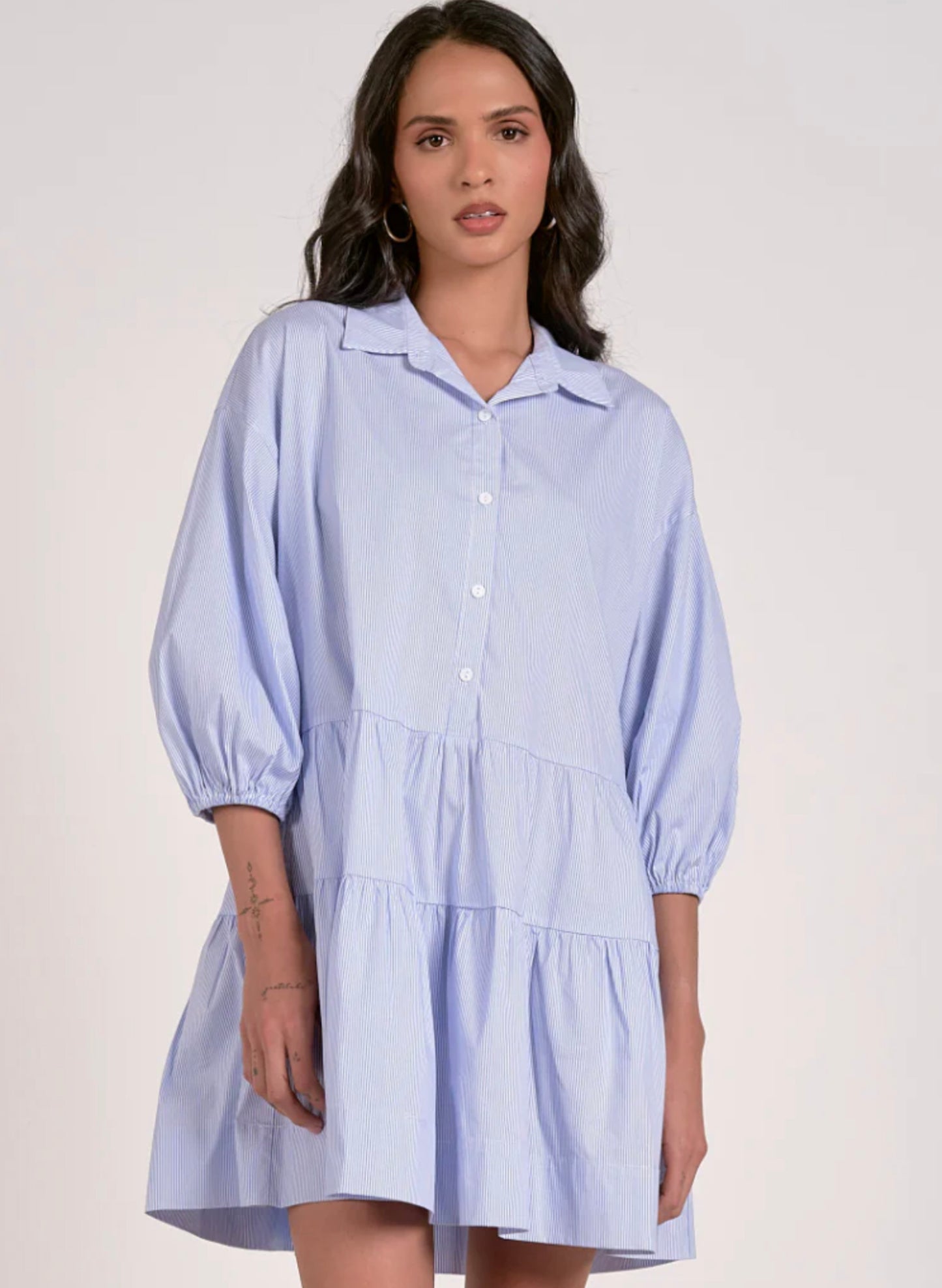 Elan Elan - 1 Dress 3/4 Sleeve Collared - Blue Stripe available at The Good Life Boutique