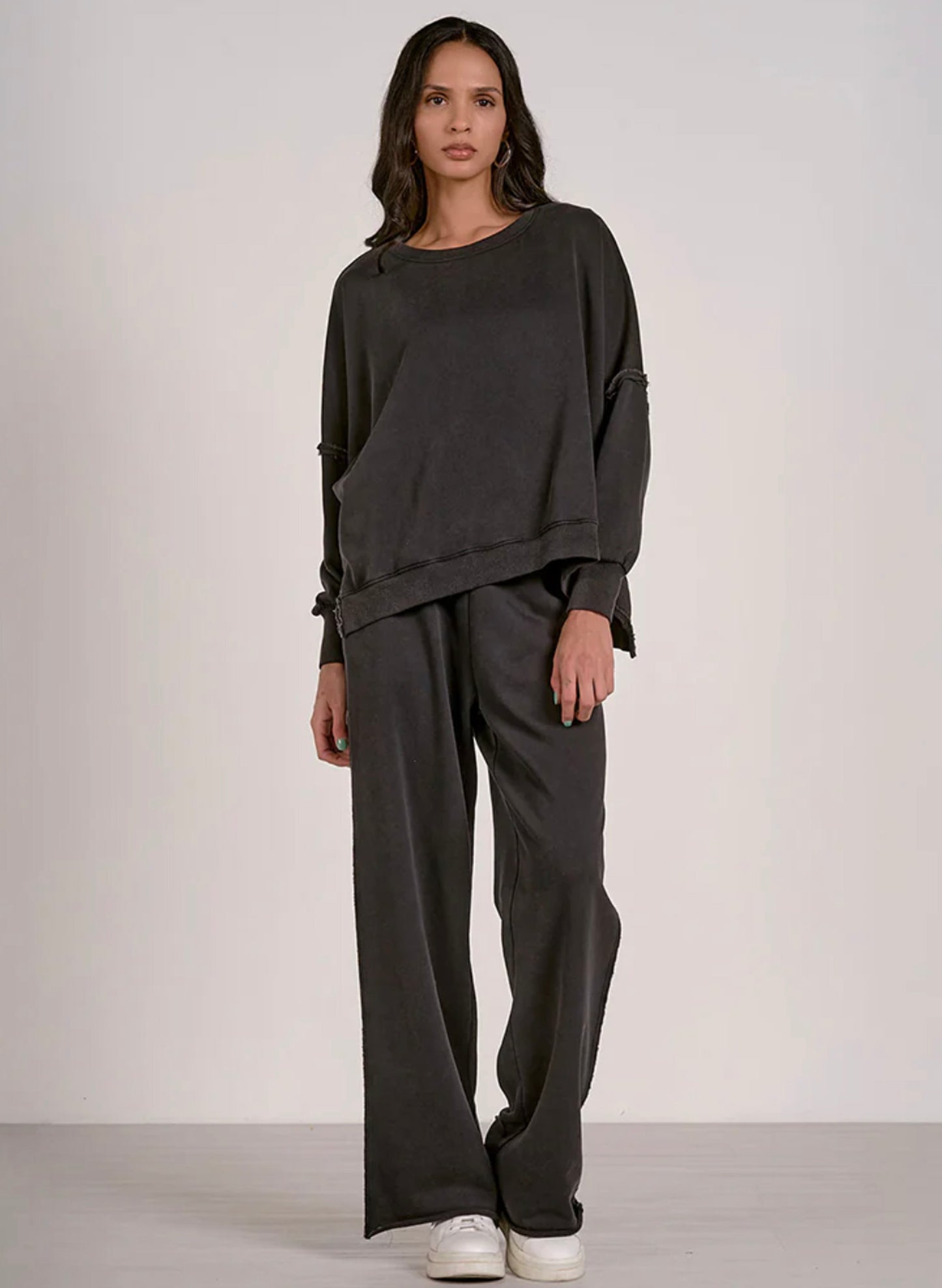 Elan Elan - Sweat Pants Elastic Wide Leg - Black available at The Good Life Boutique