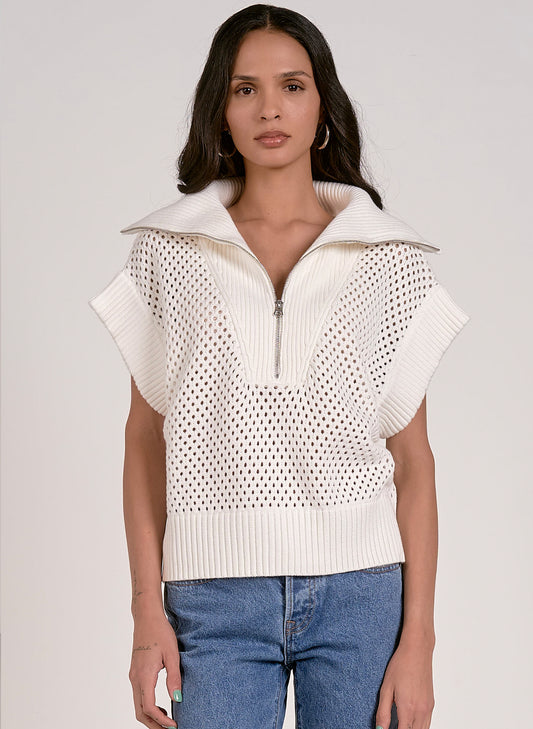 Elan Elan - Sweater 1/4 Zip w/ Big Collar - White available at The Good Life Boutique