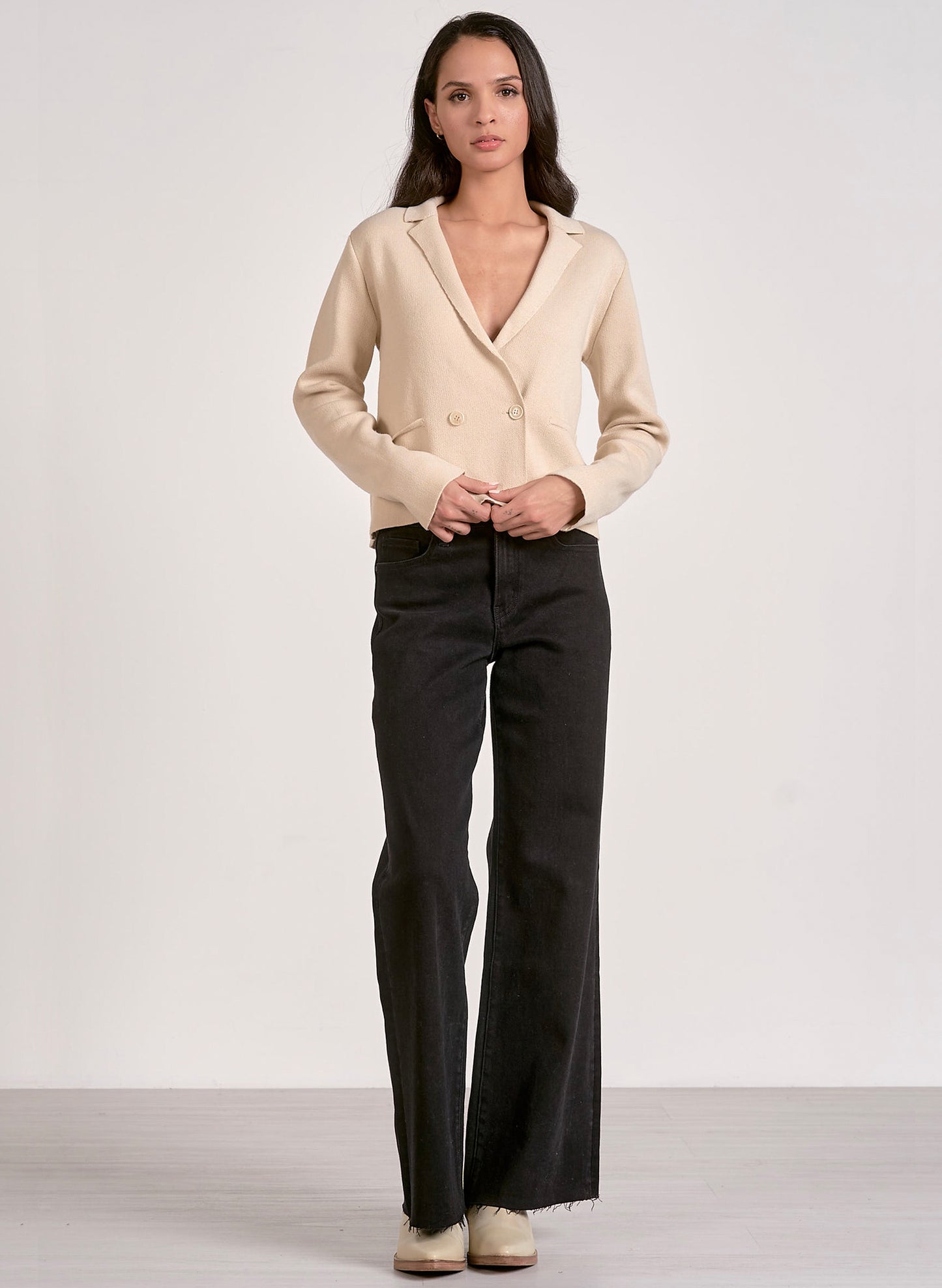 Elan Elan - Sweater Jacket w/ Lapel - Natural available at The Good Life Boutique